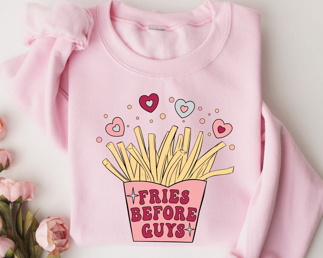 Fries Before Guys® Baby tee Outfit, Valentine's Day Sweatshirt bubble romper