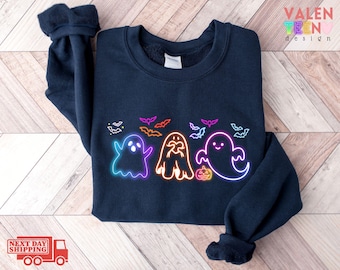 Neon Ghost Halloween Sweatshirt: Spooky Party Sweater