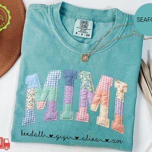 Comfort Colors® Personalized Mimi Faux Patchwork Shirt With Kids Names, Floral Mom Shirt, Mothers Day Gift Shirt For Mimi,Gift For Mom Shirt