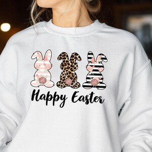Happy Easter Bunny Sweatshirt, Floral Leopard Print Bild 2