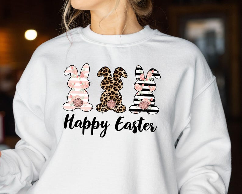 Happy Easter Bunny Sweatshirt, Floral Leopard Print Bild 2