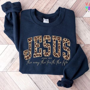 Christian Cheetah Print Jesus Sweatshirt, Faith Apparel image 3