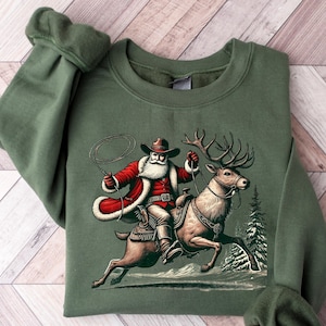 Cowboy Santa Rodeo Christmas Sweatshirt, Western Christmas Sweatshirt, Cowboy Santa Reindeer, Howdy Country Christmas, Retro Christmas Santa