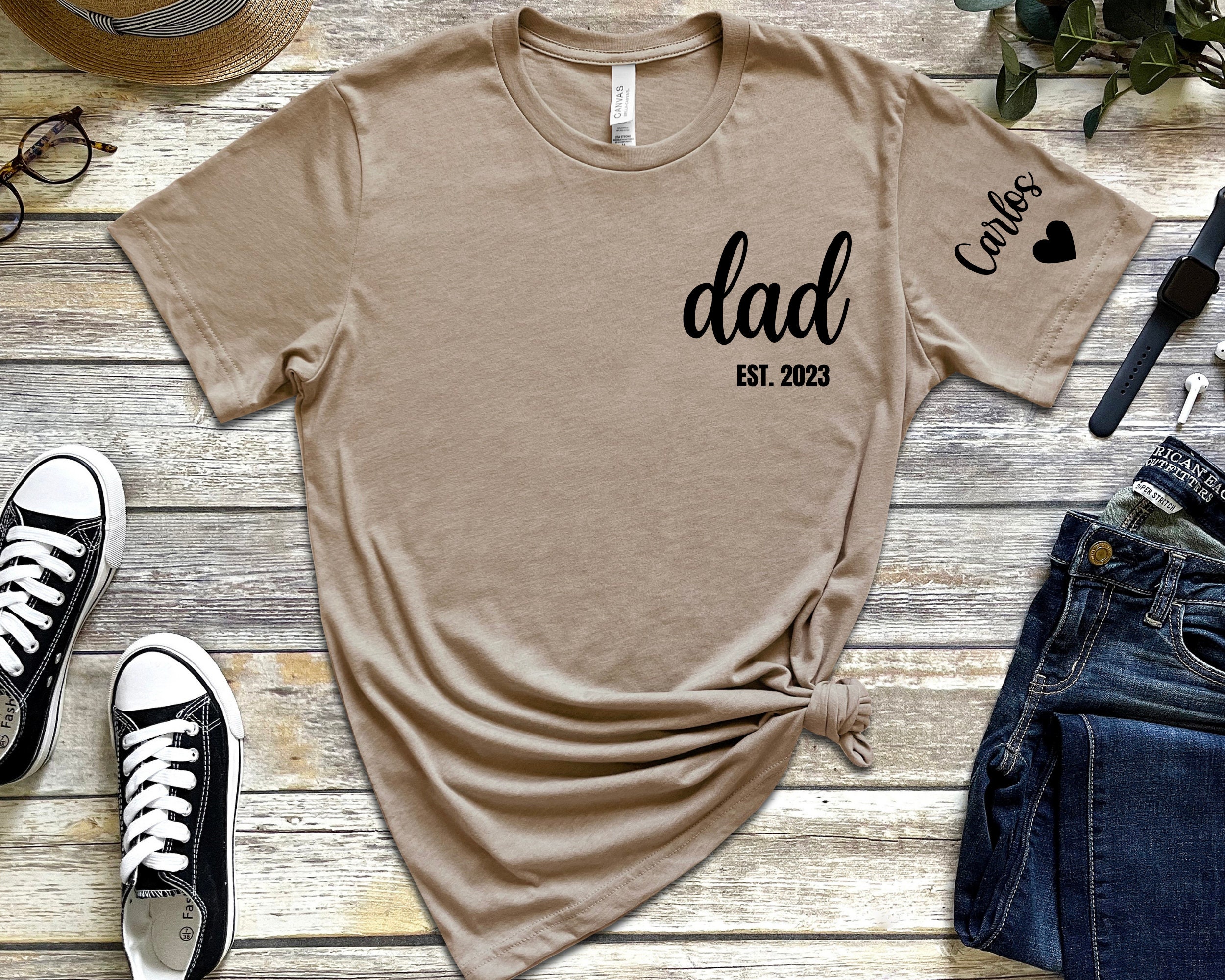 Custom Dad Shirt With Kids Name on Sleeve, Personalized Father's Day ...