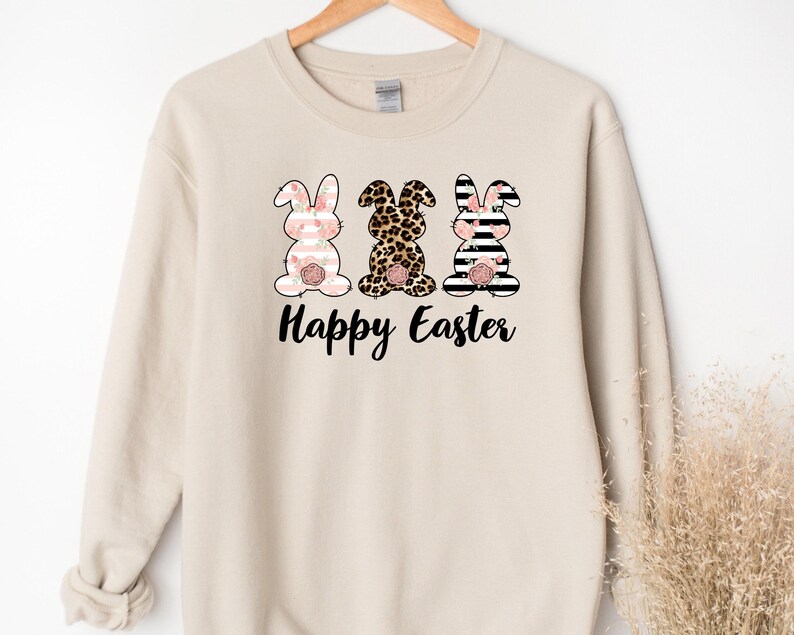Happy Easter Bunny Sweatshirt, Floral Leopard Print Bild 4