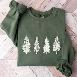 Pine Tree Crewneck Sweatshirt, Camping Hiking Shirt