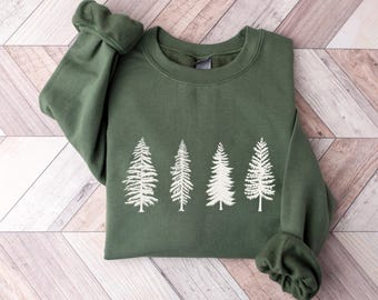 Pine Tree Crewneck Sweatshirt, Camping Hiking Shirt