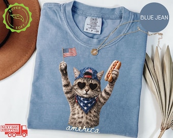 Comfort Colors® Patriotic Cat Shirt, Vintage 4th of July Graphic Tee