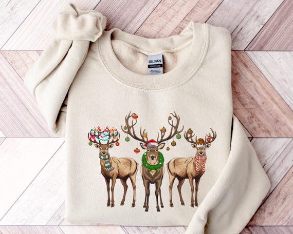 Reindeer Christmas Sweatshirt, Festive Holiday Graphic Sweatshirt