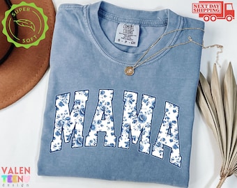 Comfort Colors Mama Shirt, Toile Floral Print