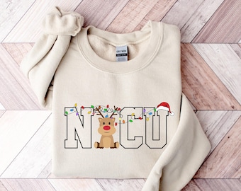 Christmas NICU Nurse Sweatshirt, Reindeer ICU Holiday Shirt