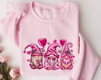 Gnomes Valentine's Day Sweatshirt, Hearts Graphic, Women's Gift