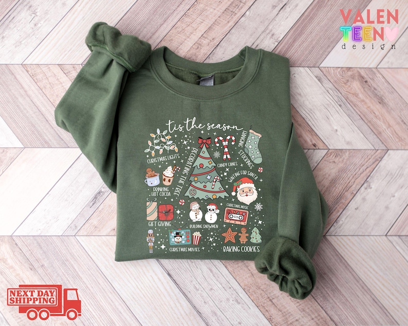 Retro Christmas Sweatshirt, Holiday Doodles bild 1