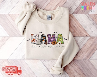 Personalized Halloween Mama Sweatshirt, Kids Names, Custom Halloween Gift