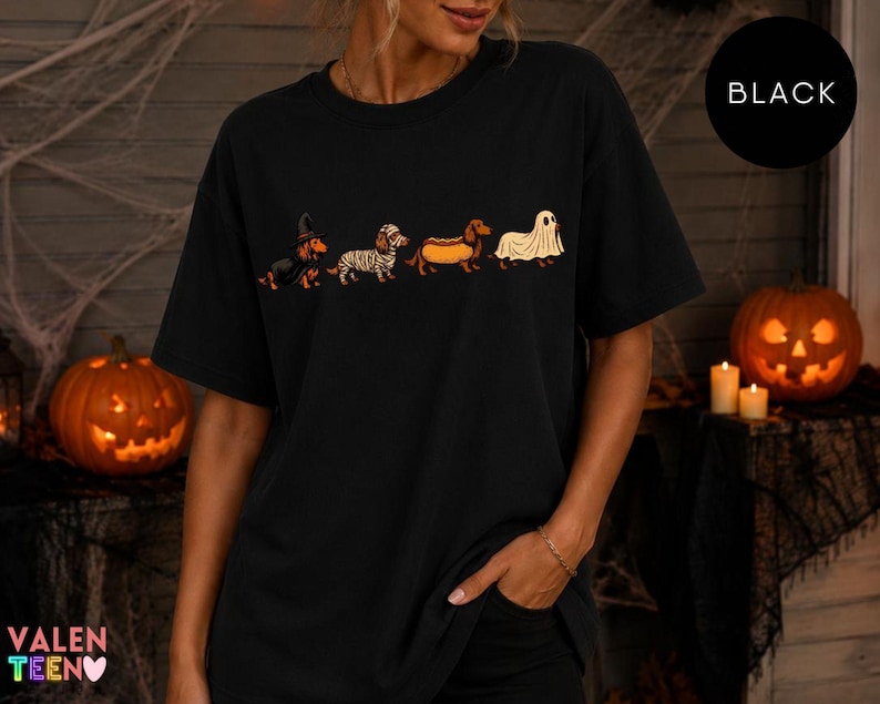 Halloween Dachshund Costumes Comfort Colors® Shirt, Spooky Wiener Dog Graphic Tee immagine 6