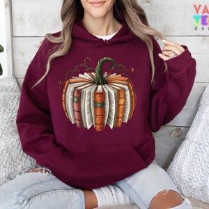 Fall Book Pumpkin Sweatshirt, Halloween Book Lover Sweater image 4