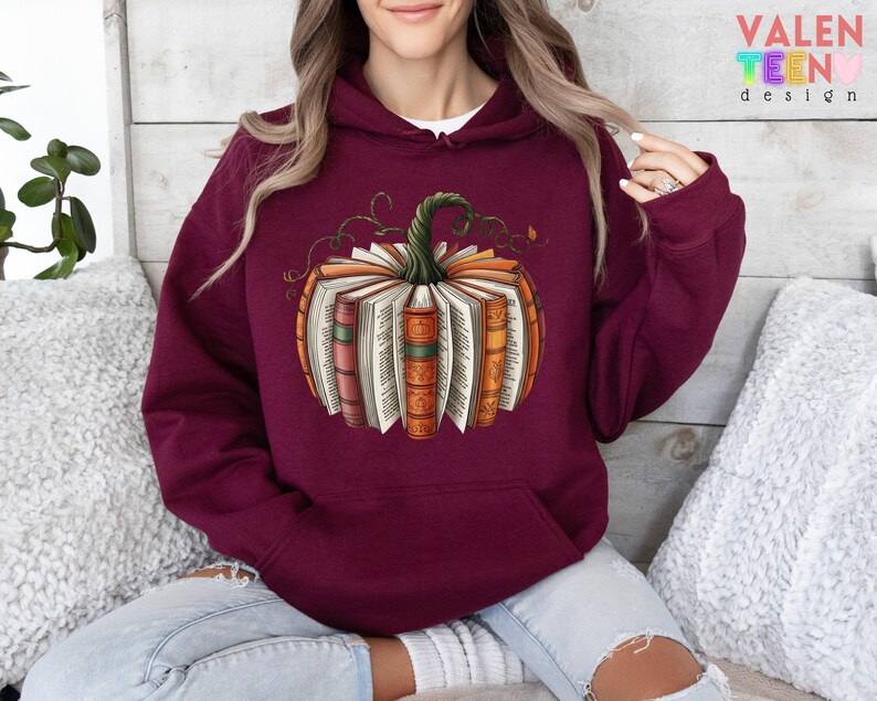 Fall Book Pumpkin Sweatshirt, Halloween Book Lover Sweater image 4