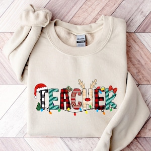 Teacher Christmas Sweatshirt, Buffalo Plaid, Xmas Gift zdjęcie 1