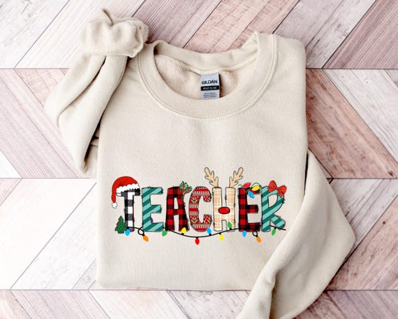 Teacher Christmas Sweatshirt, Buffalo Plaid, Xmas Gift