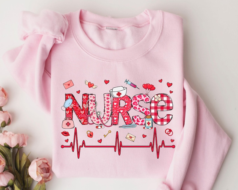 Valentines Nurse Sweatshirt, Heartbeat ICU, NICU, Nurse Gift immagine 1