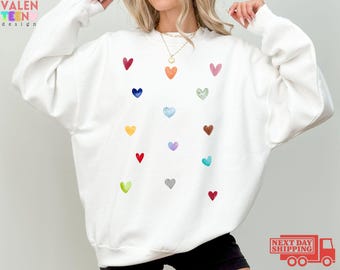 Colorful Hearts Sweatshirt, Ladies Crewneck, Valentine's Day Gift