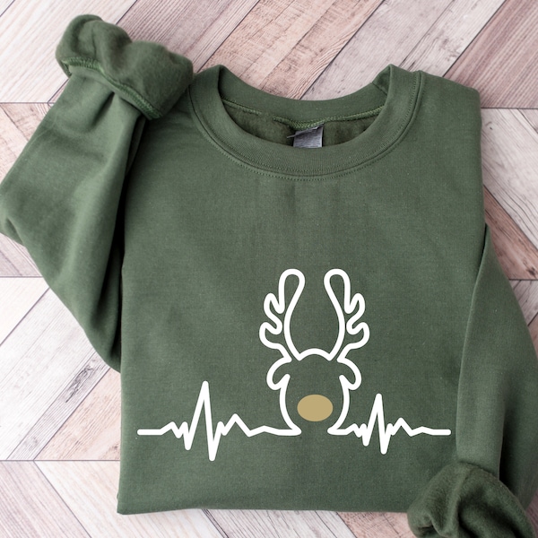 Heartbeat Christmas Sweatshirt, Christmas EKG Nurse Sweatshirt, EKG Line Christmas Sweatshirt, Christmas Reindeer, Medical Christmas Hoodie