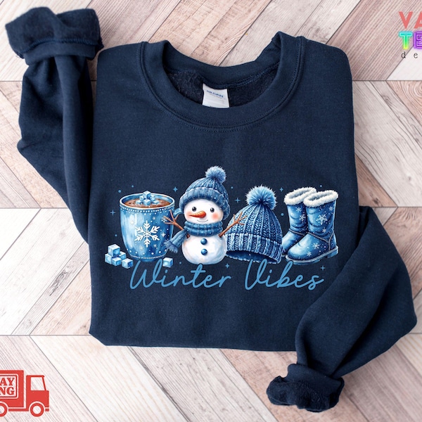 Winter Snowman Sweatshirt, Cozy Blue Crewneck Pullover