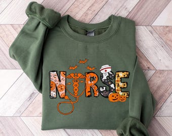 Halloween Nurse Sweatshirt, Spooky Season Crewneck, Fall Nurse Apparel