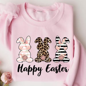 Happy Easter Bunny Sweatshirt, Floral Leopard Print Bild 1