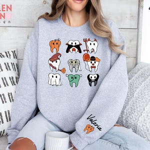 Sudadera personalizada de Halloween con diseño de dentista, suéter para consultorio dental. imagen 4