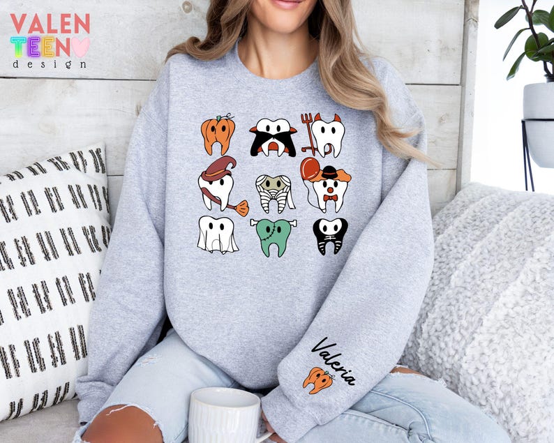 Sudadera personalizada de Halloween con diseño de dentista, suéter para consultorio dental. imagen 4