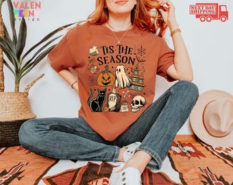 Comfort Colors Halloween Shirt, Ghost Pumpkin Skeleton Tee
