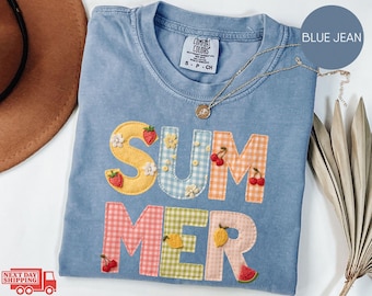 Comfort Colors® Patchwork Summer T-Shirt, Quilted Gingham Floral Cottagecore Tee