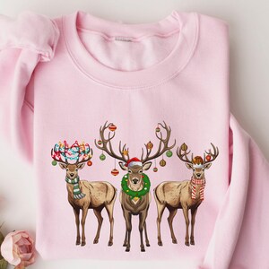 Reindeer Christmas Sweatshirt, Festive Holiday Graphic Sweatshirt image 3