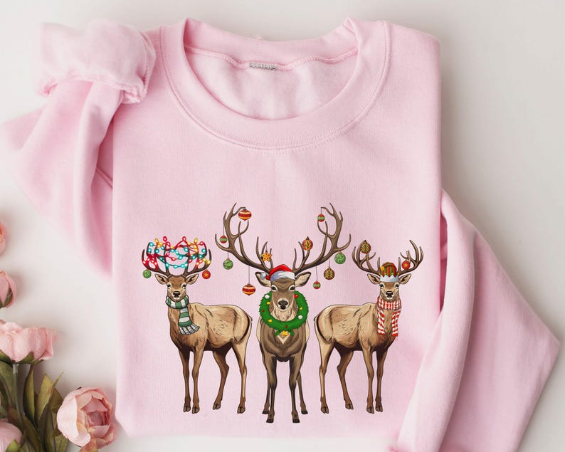 Reindeer Christmas Sweatshirt, Festive Holiday Graphic Sweatshirt image 3