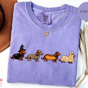Halloween Dachshund Costumes Comfort Colors® Shirt, Spooky Wiener Dog Graphic Tee immagine 7