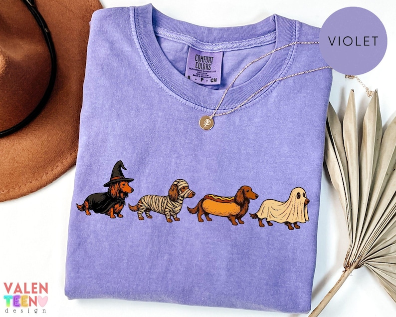Halloween Dachshund Costumes Comfort Colors® Shirt, Spooky Wiener Dog Graphic Tee immagine 7