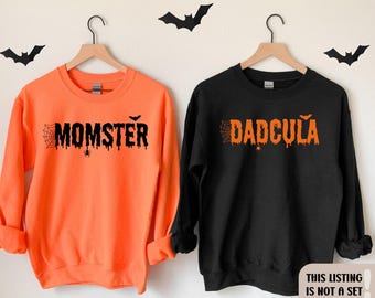 Momster and Dadcula Halloween Sweatshirts, Matching Couples Hoodies