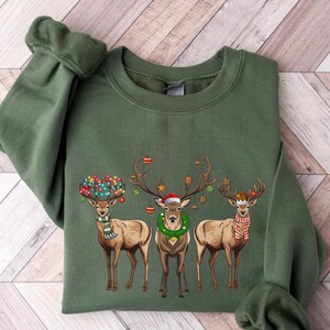 Reindeer Christmas Sweatshirt, Festive Holiday Graphic Sweatshirt image 2