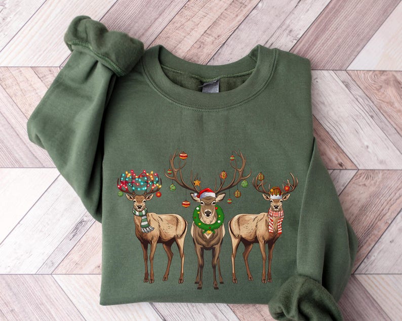 Reindeer Christmas Sweatshirt, Festive Holiday Graphic Sweatshirt image 2