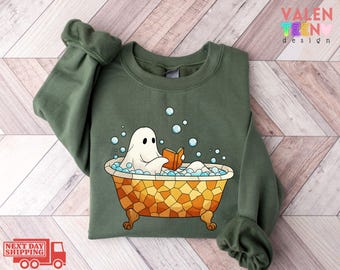 Ghost Reading Book Sweatshirt, Halloween Book Lover Gift