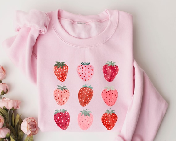 Strawberry Sweatshirt, Cottagecore Crewneck, Fruit Graphic Sweater