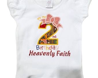 It's My Second Birthday Top with African Print Appliquée , number with bow