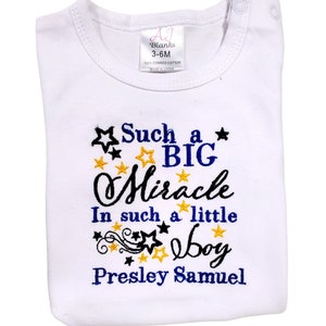 Such A Big Miracle In Such A Little Boy Bodysuit, Baby Shower Gift, Gift for Boy, Baby boy, Miracle Boy Baby, Infant Bodysuit Embroidery