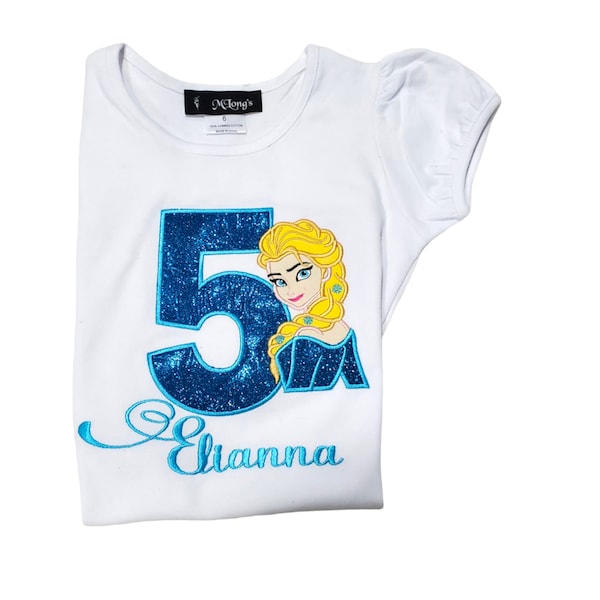 Frozen Elsa Ice Queen Girls Birthday Shirt, Frozen Birthday Shirt, Elsa Birthday shirt, Embroidery Frozen Applique Shirt