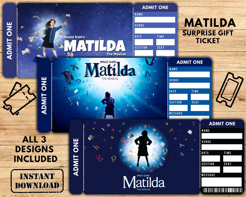 Printable Matilda Broadway Surprise Ticket Matilda Ticket Etsy