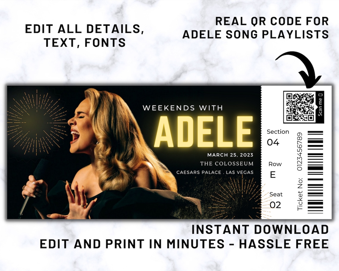 FULLY EDITABLE Adele Ticket Adele 2023 Concert Ticket Custom Etsy