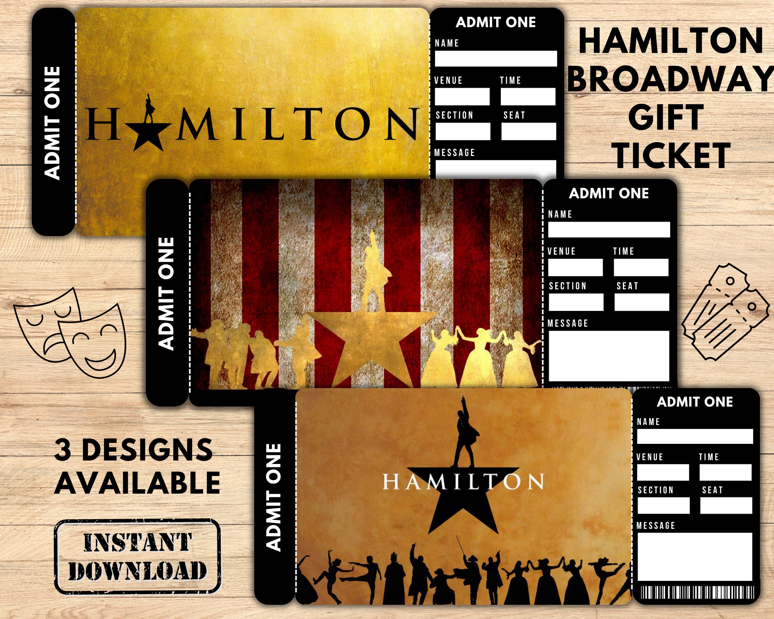 PRINTABLE HAMILTON Broadway Surprise Ticket Hamilton Ticket - Etsy