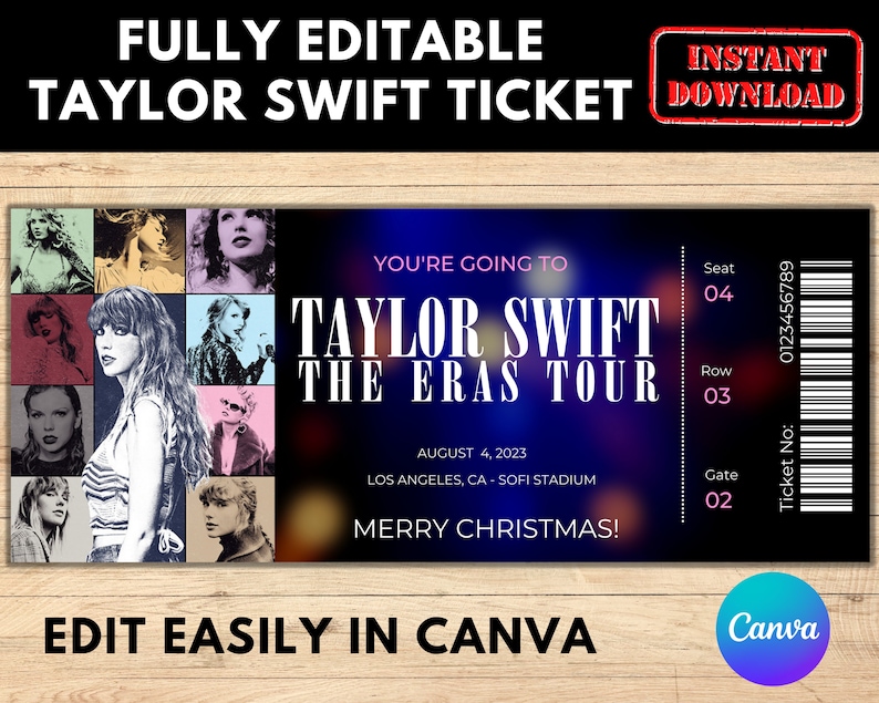 Taylor Swift Eras Tour Ticket Fully Editable Taylor Etsy