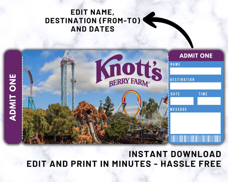 Printable Knotts Berry Farm Ticket Surprise Trip Gift Ticket Etsy